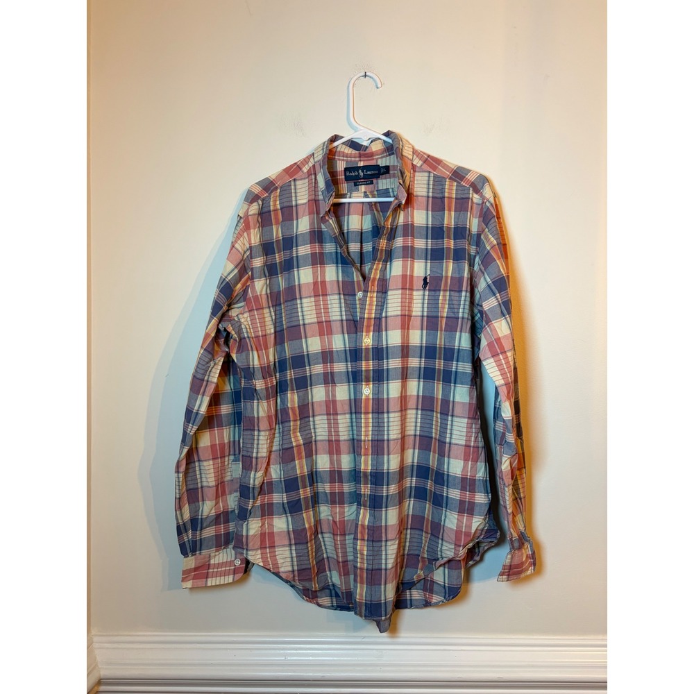 Ralph Lauren Button Down Mens Large Plaid Classic Fit Long Sleeve Multi Color